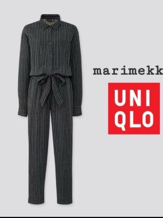 Uniqlo Pants - Navy & Green Long-Sleeve Jumpsuit with Tie Waist
